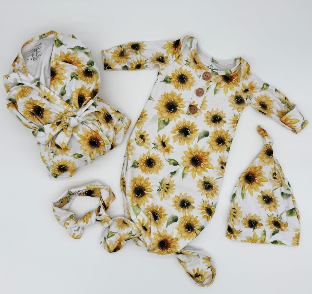 Caden Lane Sunflower Mommy & Me Maternity Robe Newborn Knot Gown 7-14 lbs